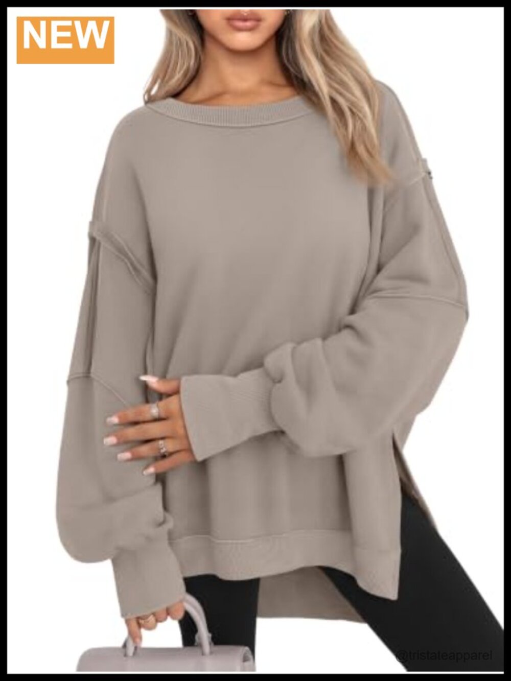 Oversized Crewneck Sweatshirt Y2K Pullover Side Slit